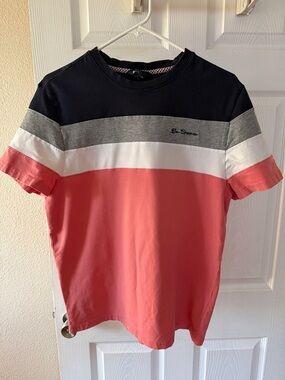 Ben Sherman Stripe Colorblock Tee in Coral, Black & Gray